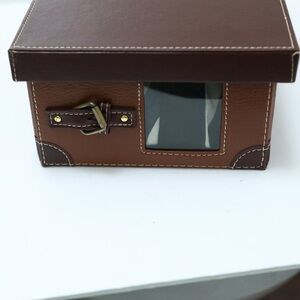 13" X 9" X 5" Faux Brown Leather Storage Box With Straps And Lid Equestrian New